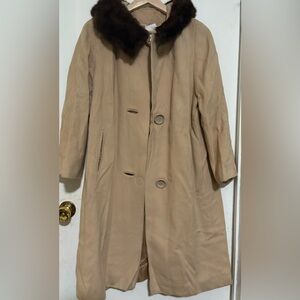Elegant Beige Cashmere Coat with Real Fur Collar